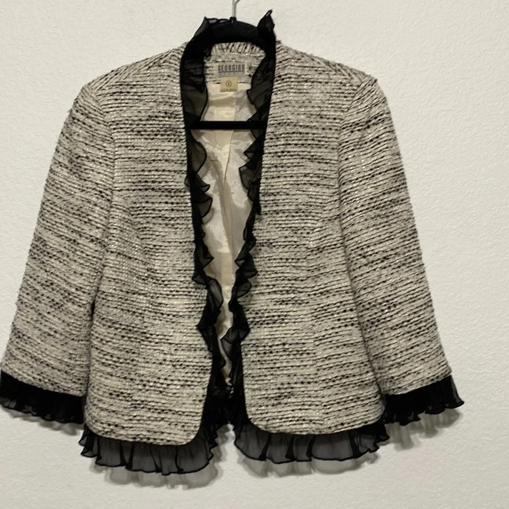 Georgiou Studio Vintage White Black Tweed Blazer Jacket - Size 8